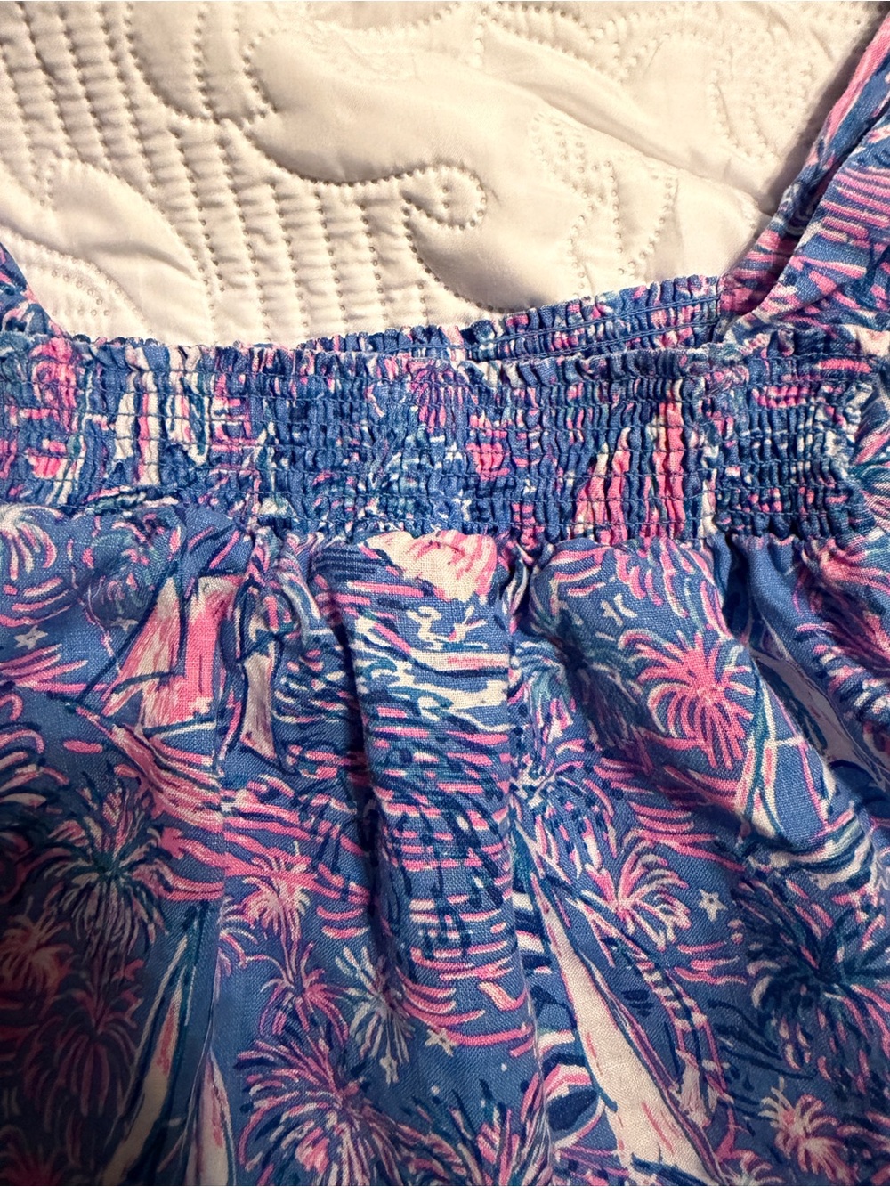 Lilly Pulitzer Blue & Pink Sailboat Smocked Off (or On) Shoulder Top - Picture 11 of 12